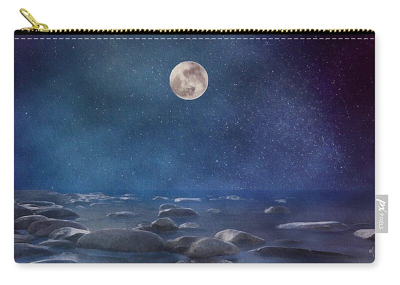 blue Moon Seascape Zip Pouch featuring the painting Blue Moon Seascape by Mark Taylor