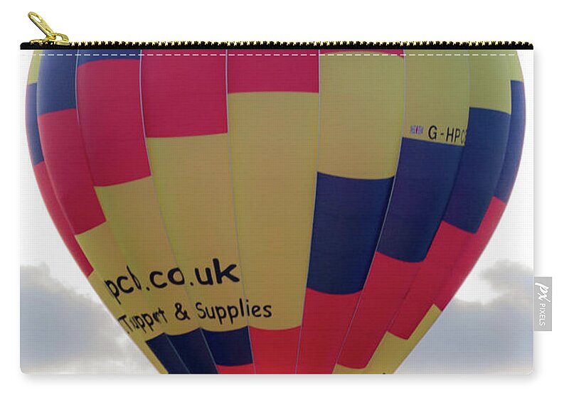 Aerial Zip Pouch featuring the photograph Blue, Red and Yellow Hot Air Balloon by Scott Lyons