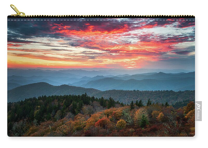 Blue Ridge Parkway Zip Pouch featuring the photograph Blue Ridge Parkway Autumn Sunset Scenic Landscape Asheville NC by Dave Allen
