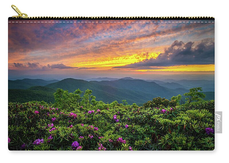 Spring Zip Pouch featuring the photograph Blue Ridge Parkway NC Blooming Sunset by Robert Stephens