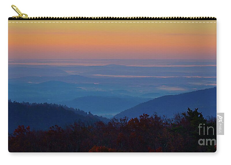 Blue Ridge Zip Pouch featuring the photograph Blue Ridge Sunrise Panorama I by Karen Jorstad