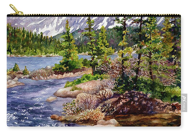 Blue River Painting Zip Pouch featuring the painting Blue River by Anne Gifford
