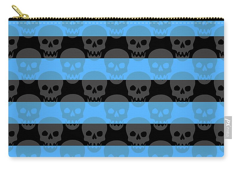 Blue Zip Pouch featuring the digital art Blue Skull Stripes by Roseanne Jones
