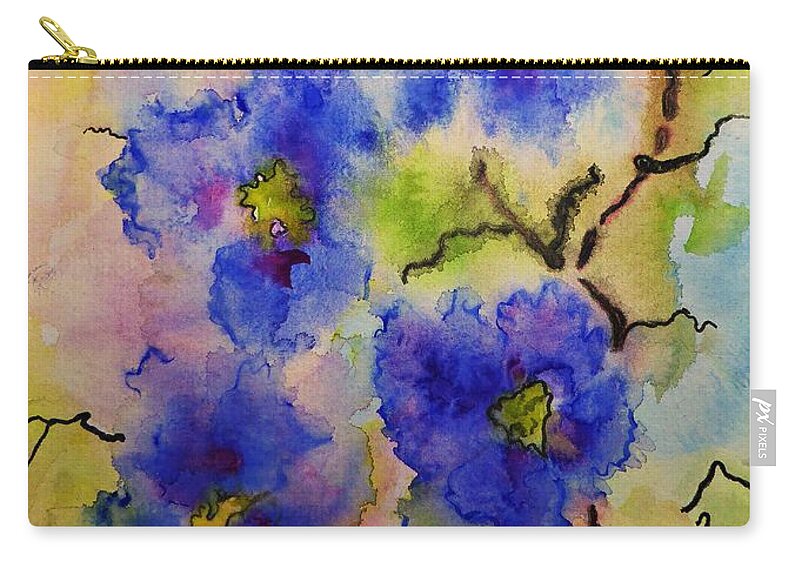 Flowers Zip Pouch featuring the painting Blue Spring Flowers Watercolor by Amalia Suruceanu