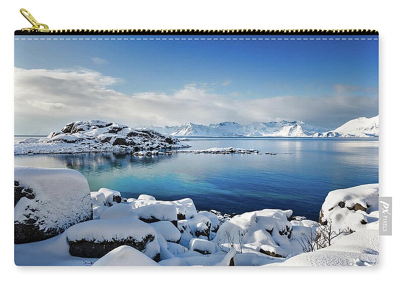 Lofoten Zip Pouch featuring the photograph Blue Sunday by Philippe Sainte-Laudy