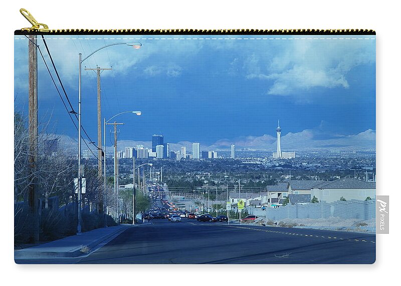  Zip Pouch featuring the photograph Blue Vegas by Carl Wilkerson