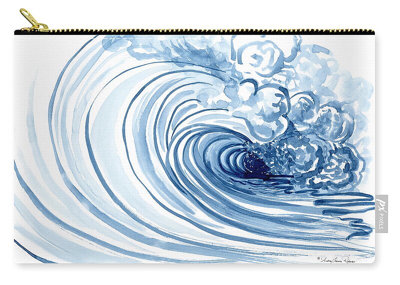 Modern Carry-all Pouch featuring the painting Blue Wave Modern Loose Curling Wave by Audrey Jeanne Roberts