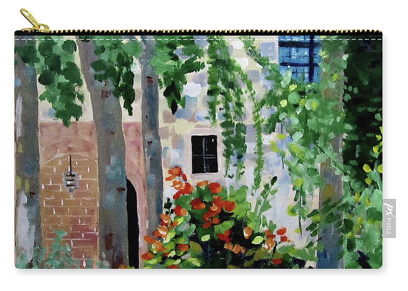 Windows Zip Pouch featuring the painting Blue Window by Adele Bower