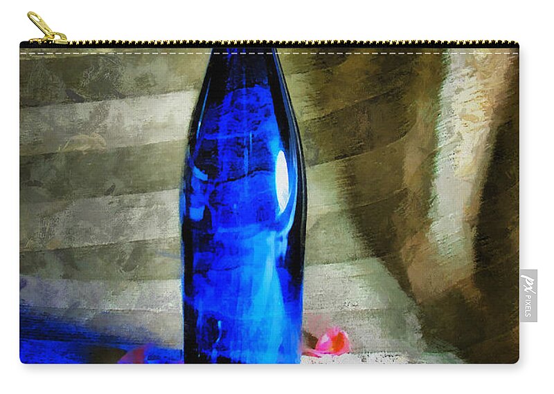 Bottle Zip Pouch featuring the photograph Blue Wine Bottle by Todd Blanchard