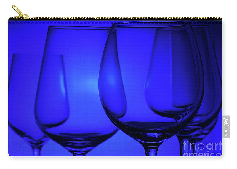 Wine Zip Pouch featuring the photograph Blue Wine Glasses by Anastasy Yarmolovich