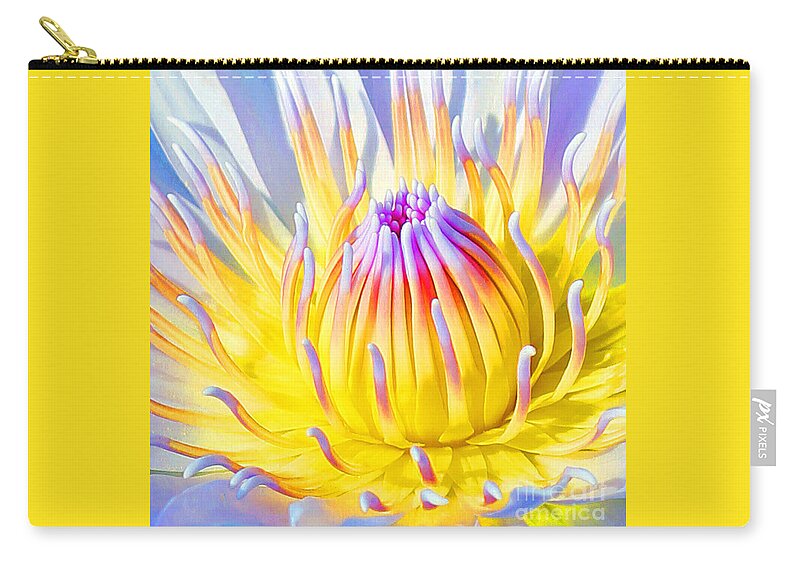  Blue Lotuses Zip Pouch featuring the photograph Blue Yellow Lily by Jennifer Robin