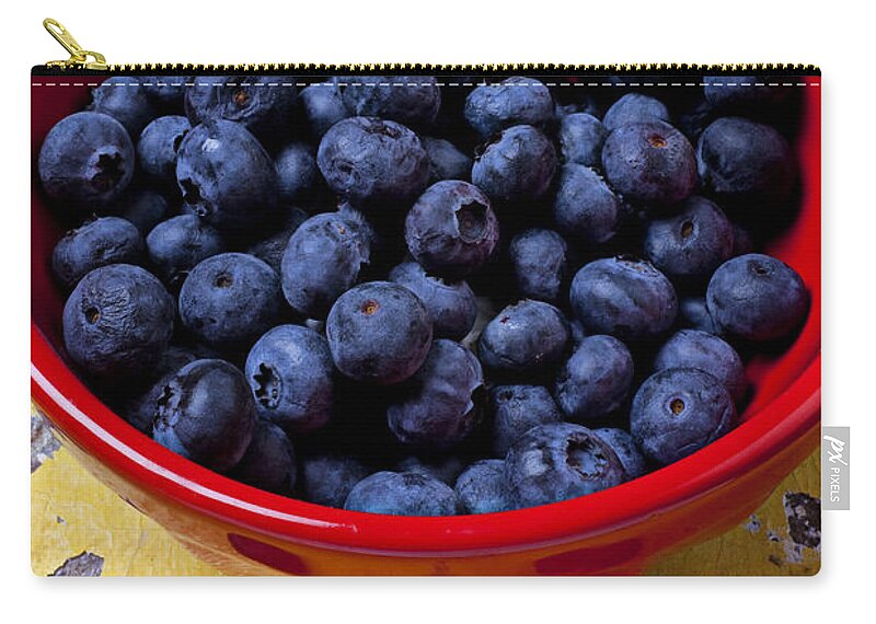 Blueberries Red Bowl Zip Pouch featuring the photograph Blueberries in red bowl by Garry Gay