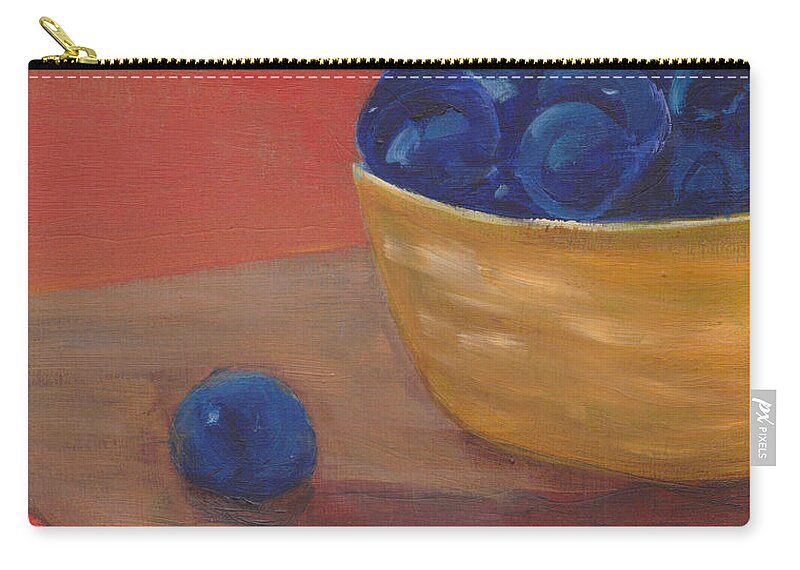 Blueberries Zip Pouch featuring the painting Blueberries Yellow Bowl by Patricia Cleasby
