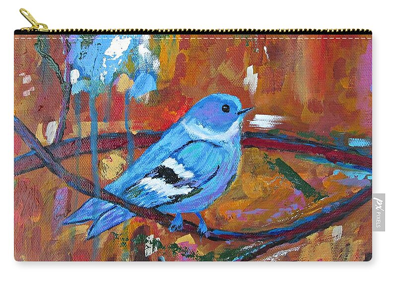 Bluebird Zip Pouch featuring the painting Bluebird in Autumn by Mary Mirabal
