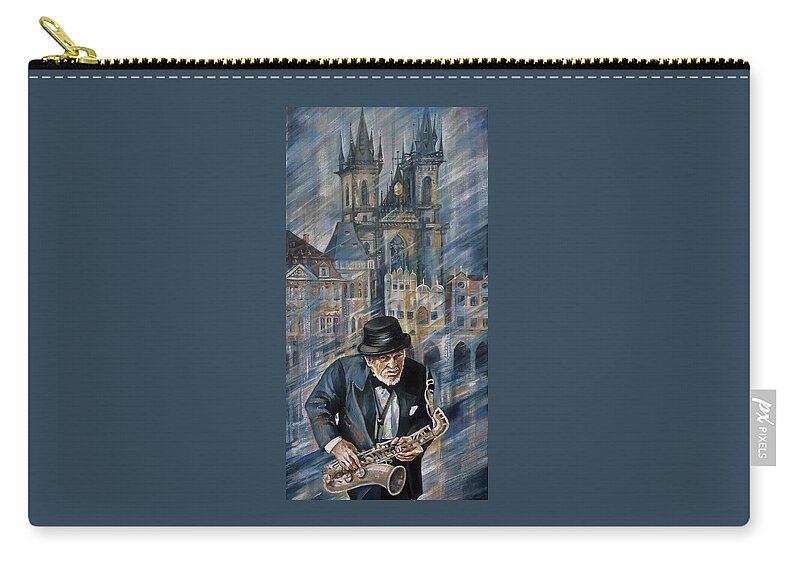 Travel Zip Pouch featuring the painting Blues of Prague. by Anna Duyunova