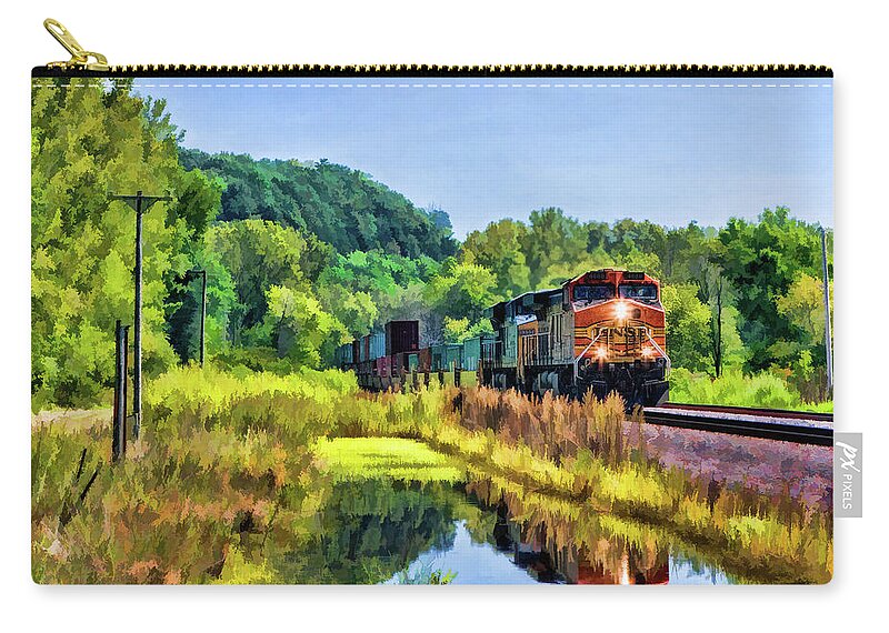 Freight Train Zip Pouch featuring the painting BNSF Scenic Freight Train by Christopher Arndt