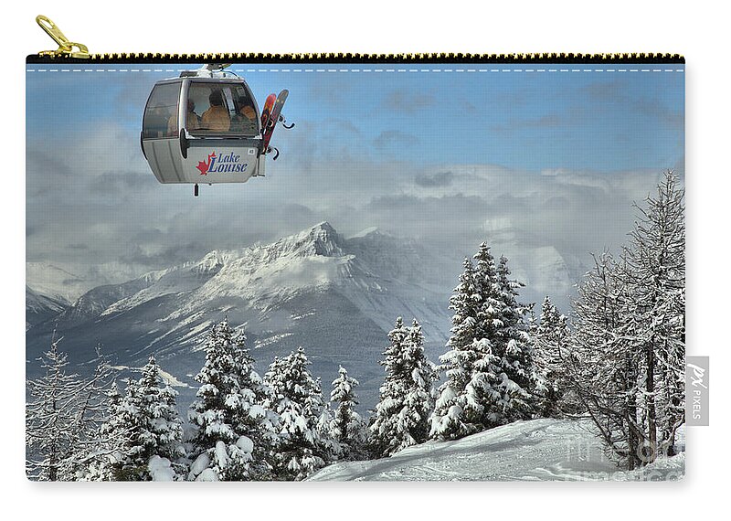 Lake Louise Zip Pouch featuring the photograph Boarders On The Lake Louise Gondola by Adam Jewell