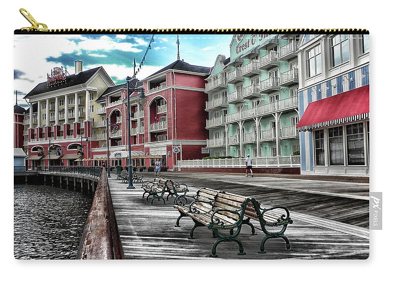 Boardwalk Zip Pouch featuring the photograph Boardwalk Early Morning MP by Thomas Woolworth