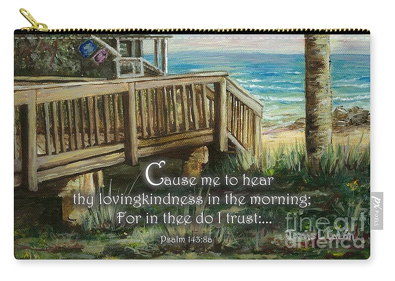 Ocean Zip Pouch featuring the digital art Boardwalk With Lifeguard Psalm 143 by Janis Lee Colon