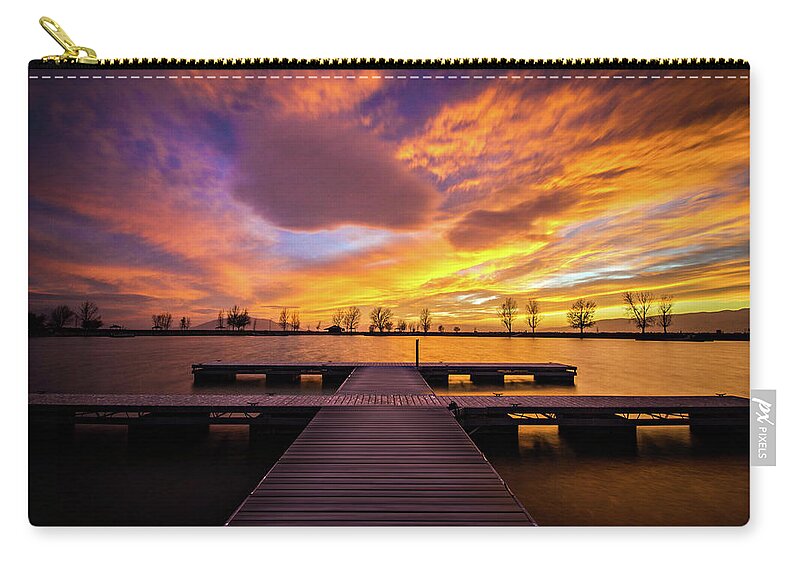 Sunset Zip Pouch featuring the photograph Boat Dock Sunset by Wesley Aston