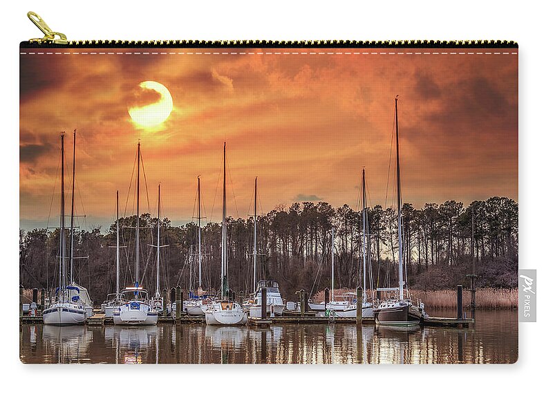Marina Zip Pouch featuring the photograph Boat marina on the Chesapeake Bay at sunset by Patrick Wolf