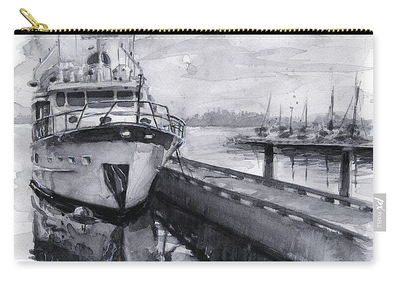 Kirkland Zip Pouch featuring the painting Boat on Waterfront Marina Kirkland Washington by Olga Shvartsur