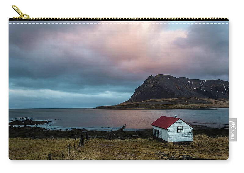 Landscape Zip Pouch featuring the photograph Boathouse at Sunrise by Scott Cunningham