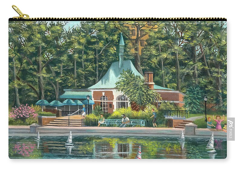 Boathouse Canopy Zip Pouch featuring the painting BoatHouse In Central Park, N.Y. by Madeline Lovallo