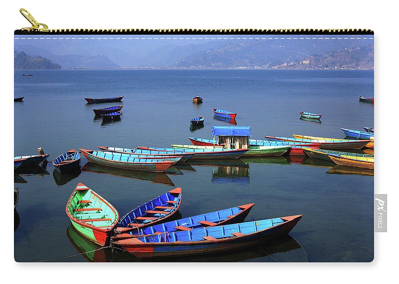 Nepal Zip Pouch featuring the photograph Boats On Phewa Lake, Pokhara, Nepal by Aidan Moran