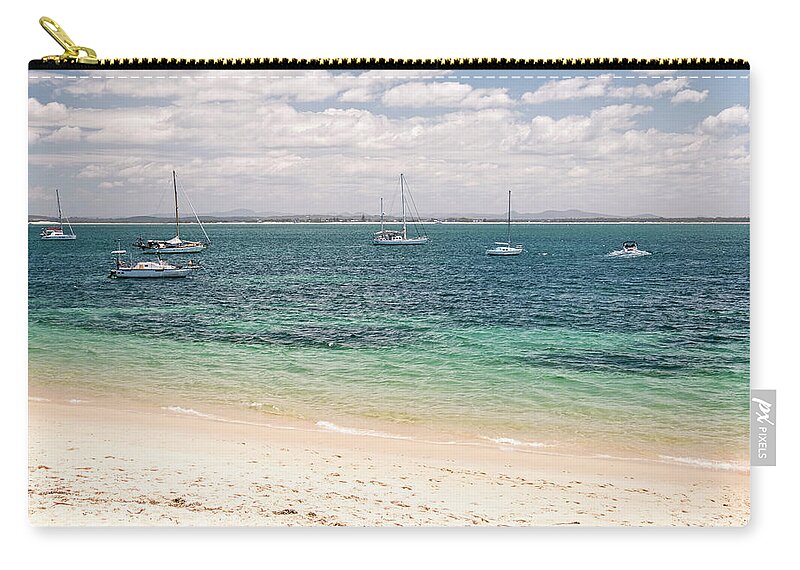Beach Zip Pouch featuring the photograph Boats on Shoal Bay by Catherine Reading