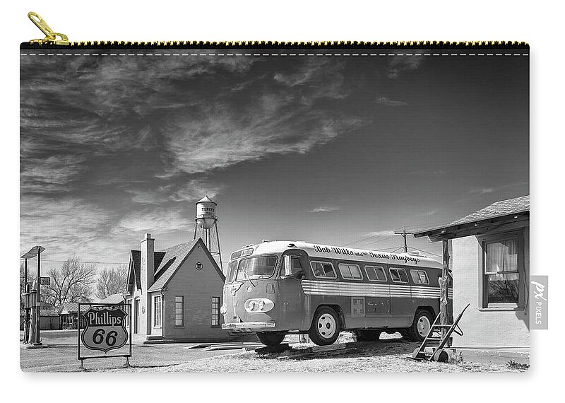 Bob Wills Zip Pouch featuring the photograph Bob Wills and the Texas Playboys Tour Bus Turkey TX by Mary Lee Dereske
