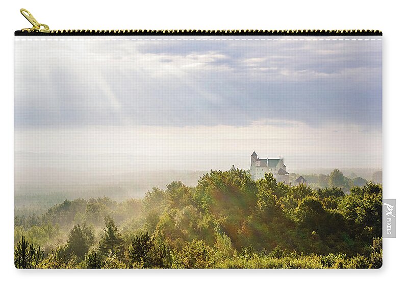 Beautiful Zip Pouch featuring the photograph Bobolice Castle in the morning haze by Dmytro Korol