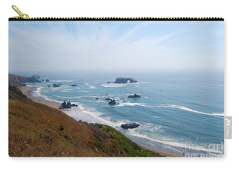 Bodega Bay Zip Pouch featuring the photograph Bodega Bay Arched Rock by Debra Thompson