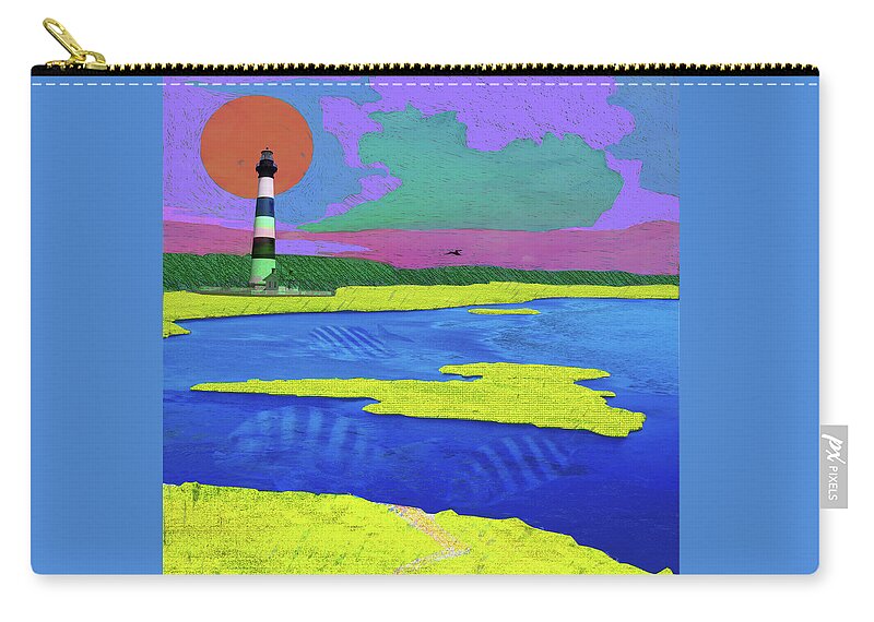 Lighthouse Zip Pouch featuring the digital art Bodie Island Shores by Rod Whyte