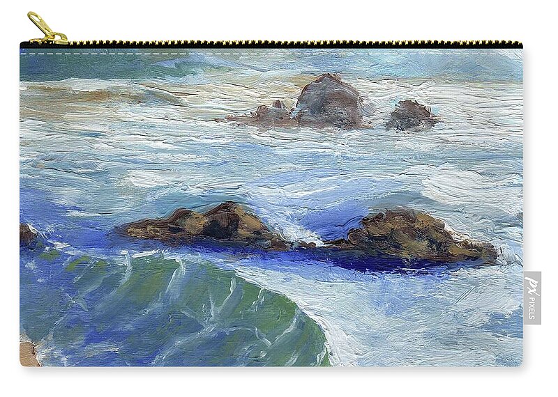 Ocean Zip Pouch featuring the painting Bodiga Bay #2 by Randy Sprout