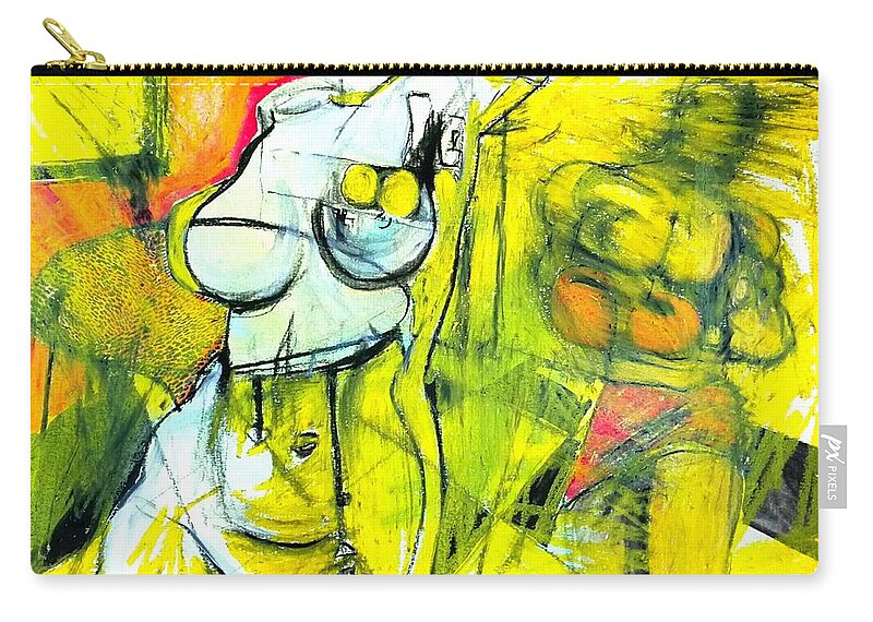 Yellow Zip Pouch featuring the drawing Body Language by Helen Syron