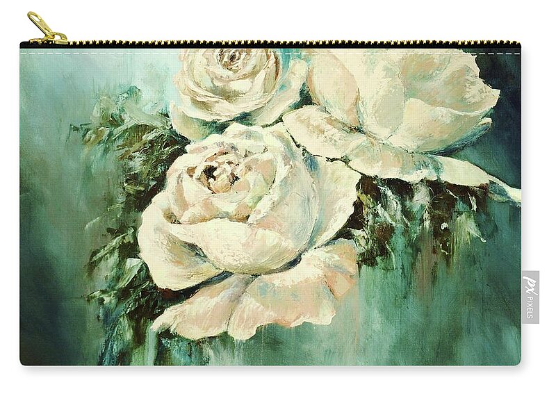 Pastel Pink Roses Zip Pouch featuring the painting Bold Blooms by Chris Hobel