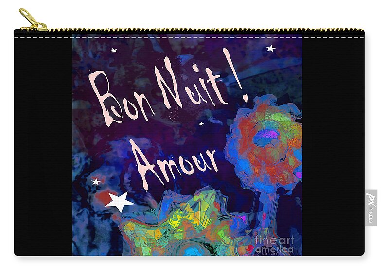 Square Zip Pouch featuring the mixed media Bon Nuit Amour by Zsanan Studio