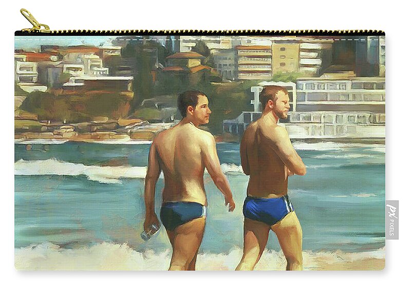 Landscape Zip Pouch featuring the digital art Bondi Beach Boys by Simon Sturge