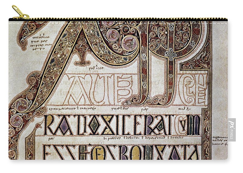 7th Century Zip Pouch featuring the photograph Book Of Lindisfarne Initial by Granger