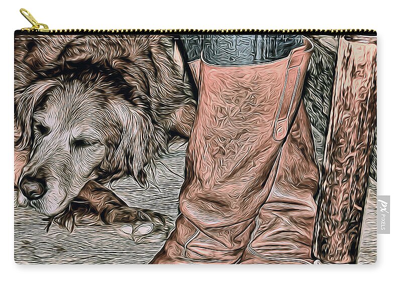 Dog Zip Pouch featuring the photograph Boots and Buddy Muted Tones by Judy Vincent