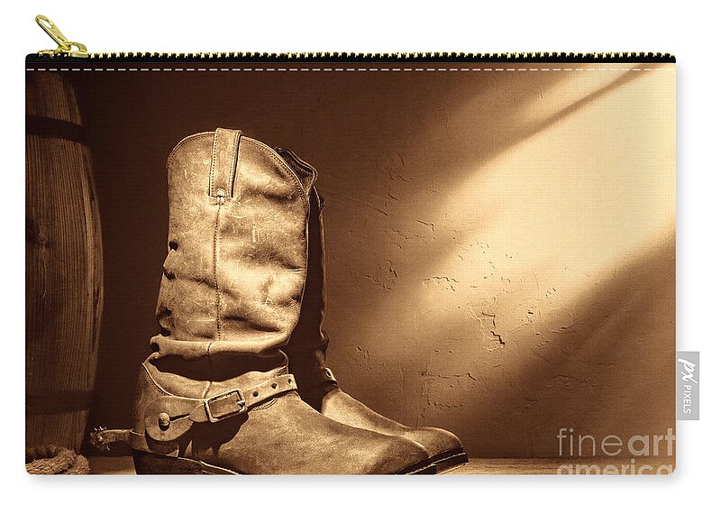 Cowboy Boots Carry-all Pouch featuring the photograph Boots at the Hacienda by American West Legend By Olivier Le Queinec