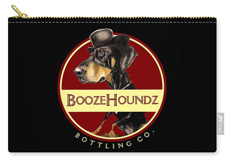 Beer Zip Pouch featuring the drawing BoozeHoundz Bottling Co. by John LaFree