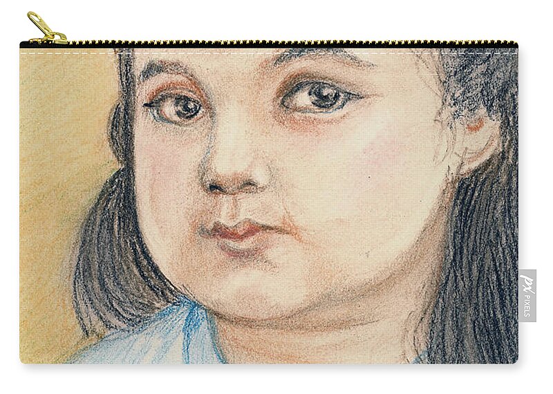 Bored Little Girl Zip Pouch featuring the drawing Bored and glum by Asha Sudhaker Shenoy