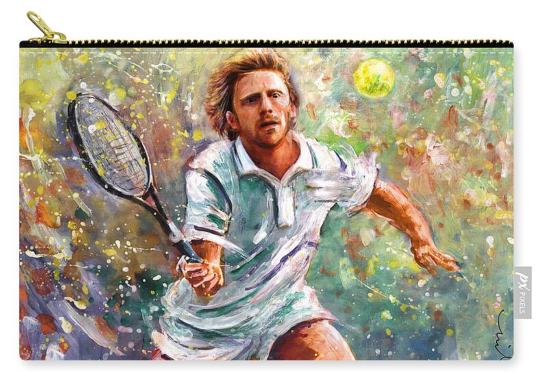 Sport Zip Pouch featuring the painting Boris Becker by Miki De Goodaboom