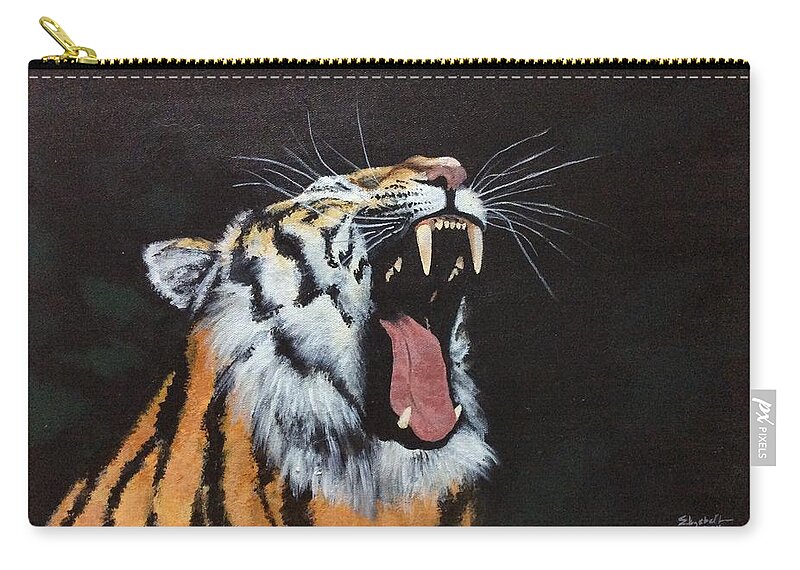Tiger Zip Pouch featuring the painting Born free by Elizabeth Mundaden