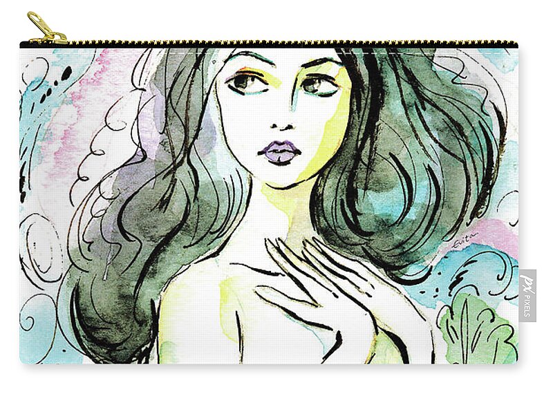 Sea Goddess Zip Pouch featuring the painting Born from the Sea by Eva Campbell