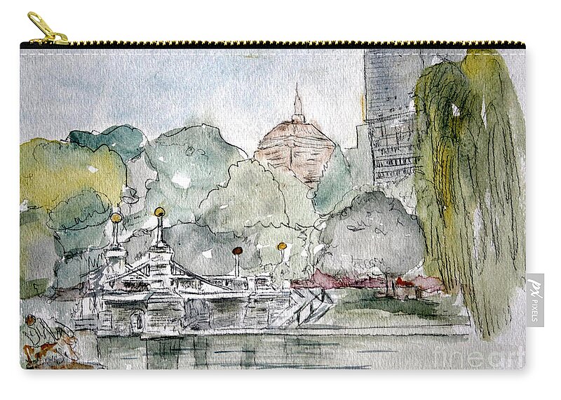 Boston Zip Pouch featuring the painting Boston Public Gardens Bridge by Julie Lueders 