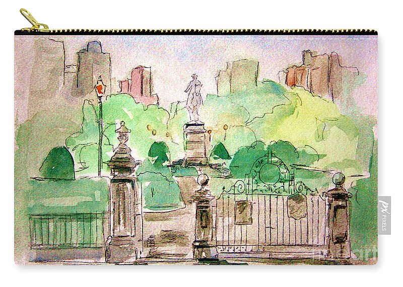 Boston Public Gardens Zip Pouch featuring the painting Boston Public Gardens by Julie Lueders 