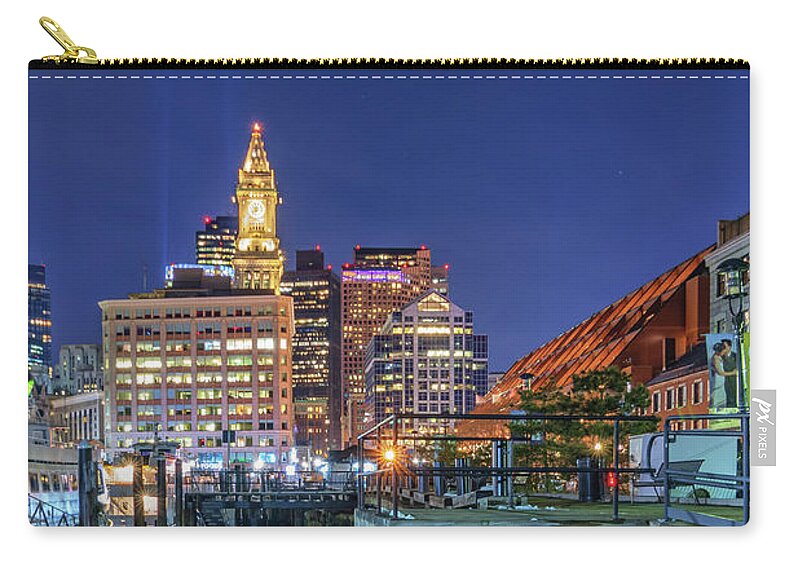 Boston Zip Pouch featuring the photograph Boston's Custom House Tower from Long Wharf by Kristen Wilkinson